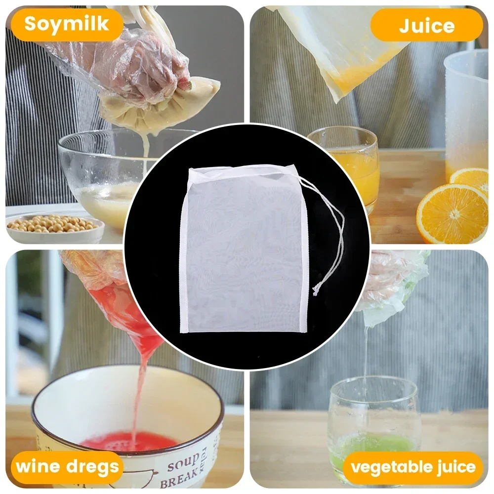 100Mesh Reusable Mesh Soy Milk Nylon Filter Bags Nut Yogurt Tea Coffee Oil Food Press Filter Strainers Large Kitchen Filters Bag