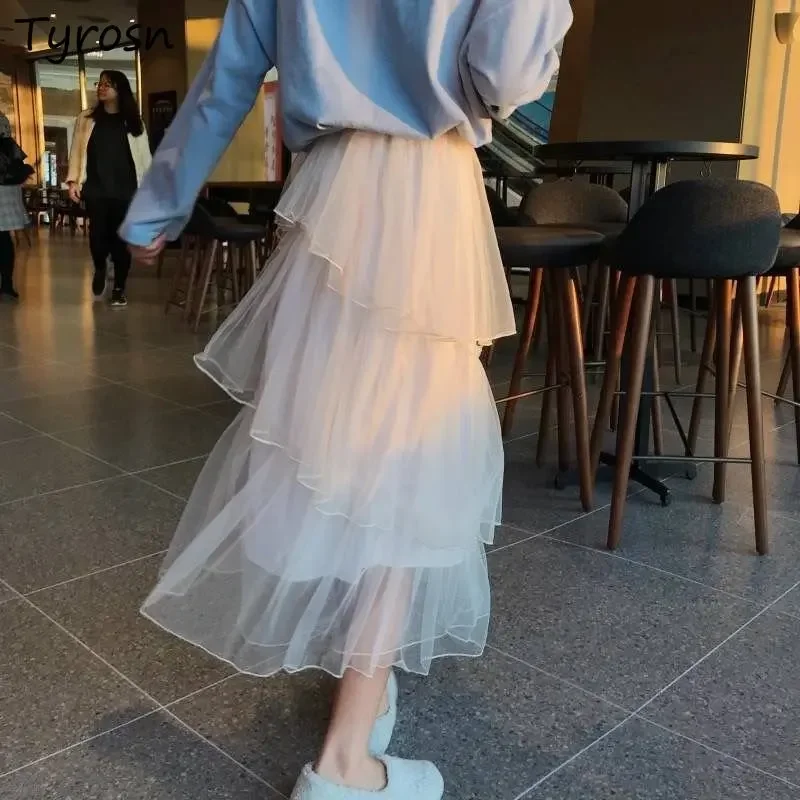 

Skirts Women Midi Sweet High Waist Fashion Leisure All-match Design Folds Simple Daily Elegant Students Korean Style Summer New