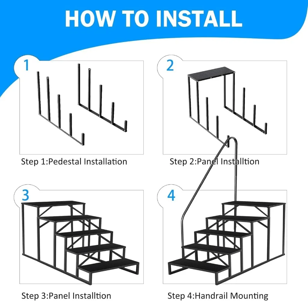 Wohnmobil-Treppen, 5 Stufen, rutschfeste Wohnmobil-Stufen, Whirlpool-Stufen mit Handlauf, 660 lbs Whirlpool-Stufen, Trittleiter für RV mit 5. Rädern, REL-0402