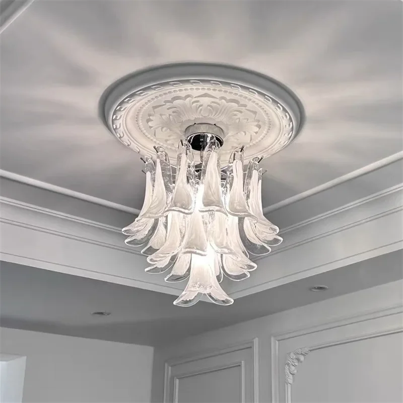 

Handmade Cloud Glass French Retro Light Luxury Chandelier Bedroom Villa Living Room Palace Restaurant White Jade Pendant Lights