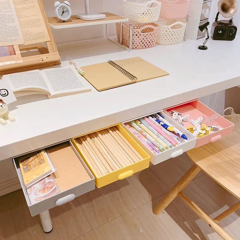 

Plastic Drawer Hidden Storage Box Organizer Under-desk Drawer Adhesive Storage Case Student Office Stationery