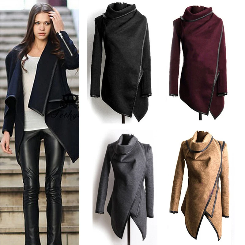 

Women's Faion Casual Jaet Autumn Winter High Collar Long Sve Pure Color Commute Sle Coat Ladies Outerwear