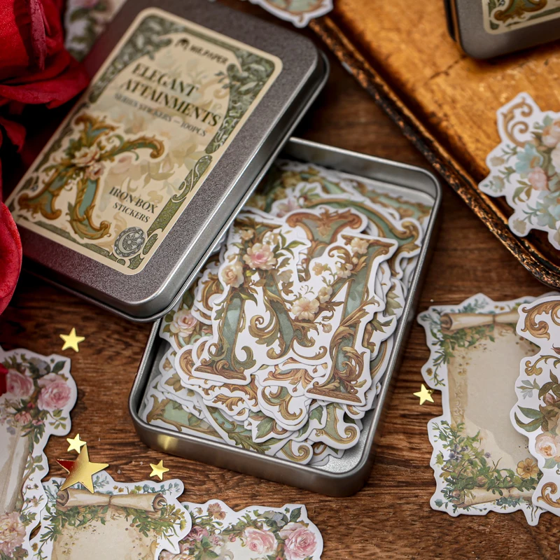 

100 шт. винтажные наклейки с буквами A-Z, железная коробка, принадлежности для скрапбукинга «сделай сам», коллаж, декор для фотоальбома, мусорные наклейки для журнала