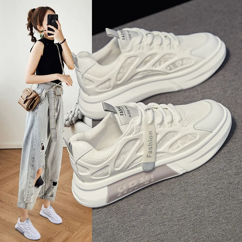 

White Shoes for Women 2024 New Mesh Women Casual Shoes Non-slip Heightening Thick-soled Sports Shoe Versatile Sneakers for Women