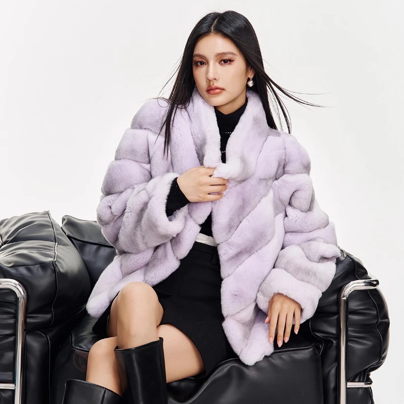 YOLANFAIRY Jesienno-zimowa kurtka z krótkim futrem z importowanego futra królika rex z motywem Totora, damska, ze stójką, do pracy, шуба 2025