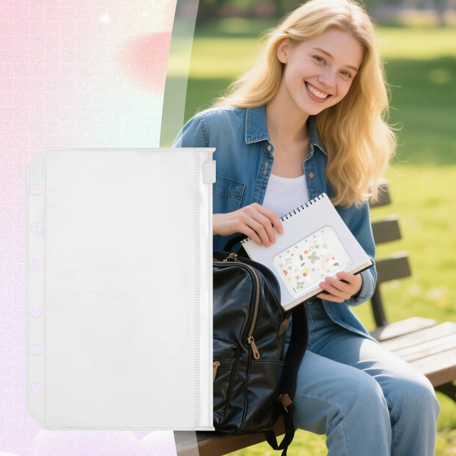 Clear Binder Pockets 10 Pieces Organizer Anti-Loss Pockets For 6-ring Binder For Invoice Tax Documents Homework Project Reports