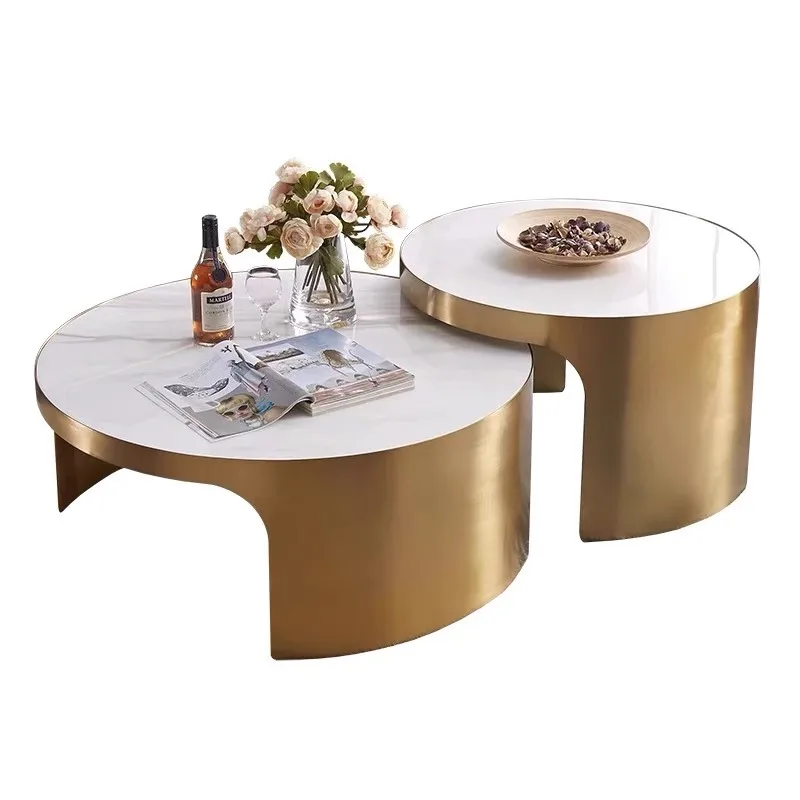

Italian, light luxury, stainless steel, round, slate, coffee table, modern, simple, marble