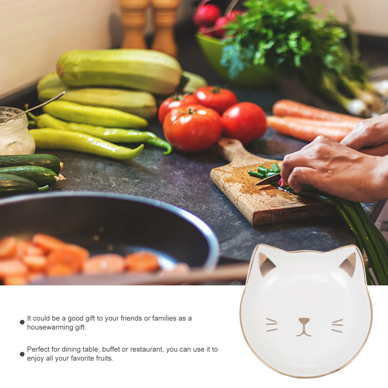 

Lovely Cat Design Ceramic Plate Safe Sturdy Material Salad Snacks Storage Housewarming Present Kitchenware Ceramic Fruit Plate