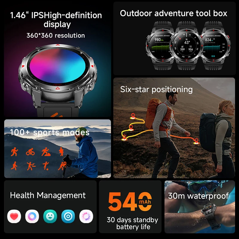 T-Rex 3 المدمج في ثنائي النطاق GPS ساعة ذكية الرجال Smartwatch البوصلة مقياس الارتفاع الجوي 5ATM IP69K مقاوم للماء AMOLED HD الساعات