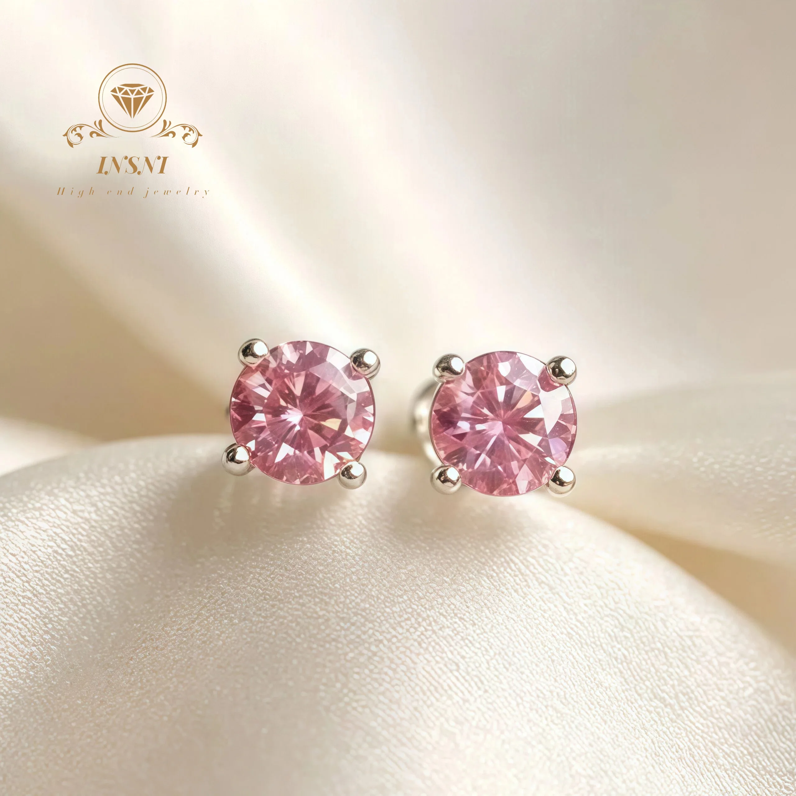 

0.5ct Round Cut Pink Moissanite Stud Earrings for Women S925 Sterling Silver 4-Prong Setting Hypoallergenic Ideal for Daily Wear