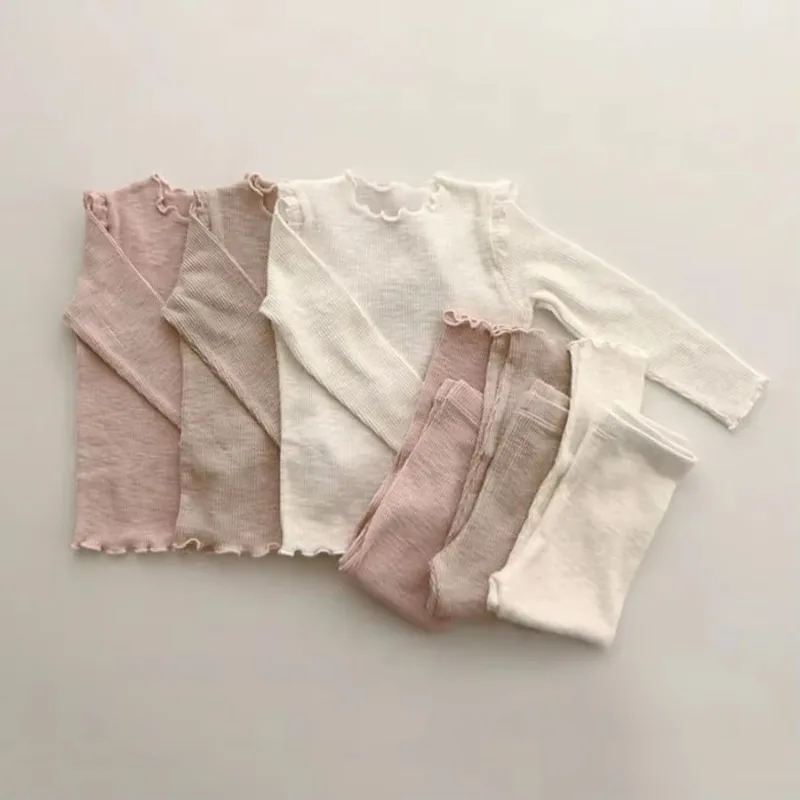 Autumn Winter Children Baby Underwear Sets Warm Solid Long Sleeve Pajamas Top + Leggings Kids Homewear