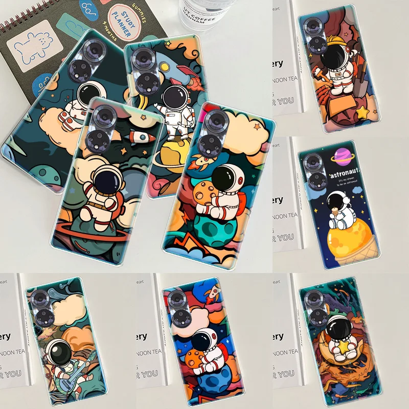 Cartoon Schattige Astronaut Fundas Telefoon Hoesje Voor Huawei P Smart Z 2021 Y5 Y6 Y7 Y9 Honor 50 20 Pro 10i 9 Lite 9x 8a 8S 8X7S 7x 7a C