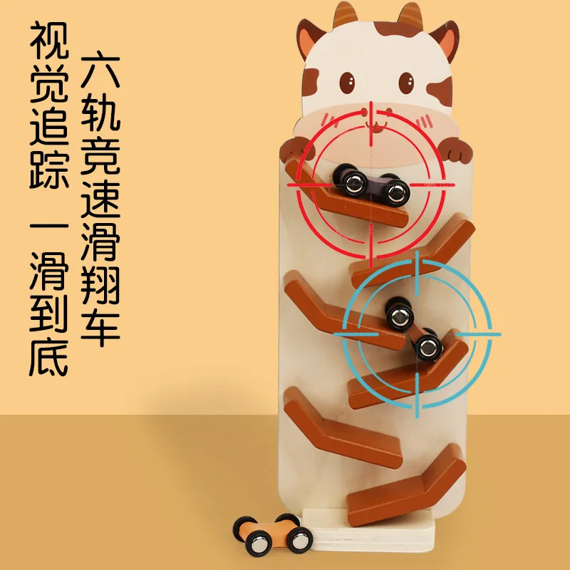 Toddler Wooden Sliding Race Track Toy Lion Penguin Cow Animal Glider Car Baby Early Learning Montessori Educational Play Gift