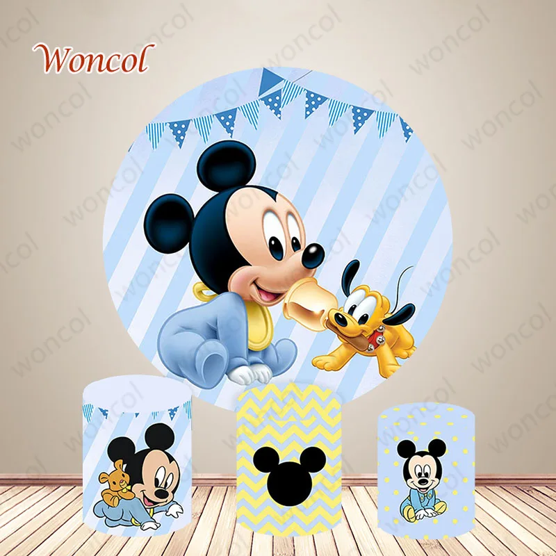 

Baby Mickey Mouse Circle Backdrop 1st 2nd Birthday Backdrop Mickey Mouse Round Cylinder Cover Baby Shower Decorations Prop