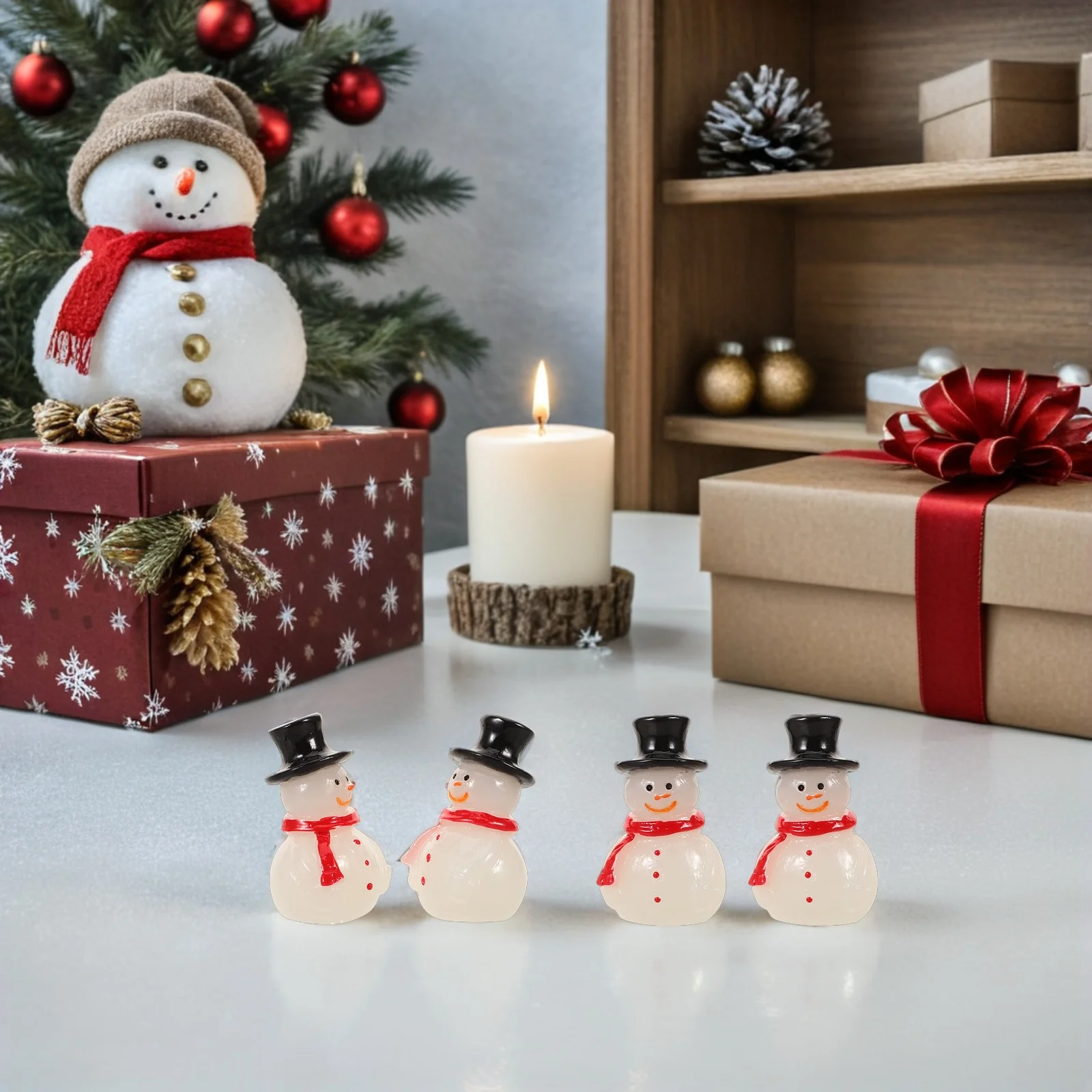 

16 Pcs Tiny Snowman Figurines for Crafts Mini Resin Ornaments Christmas Micro Landscape Decorations Small Snowy Statues Xmas DIY