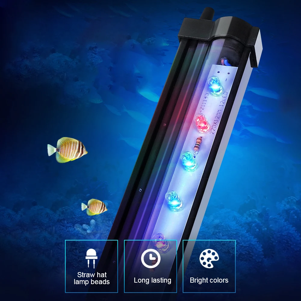 Fish Tank Decor Lighting Lamp EU Plug Slow Flash Colorful LED Bubble Light Suction Cup Aquarium Light Strip Waterproof