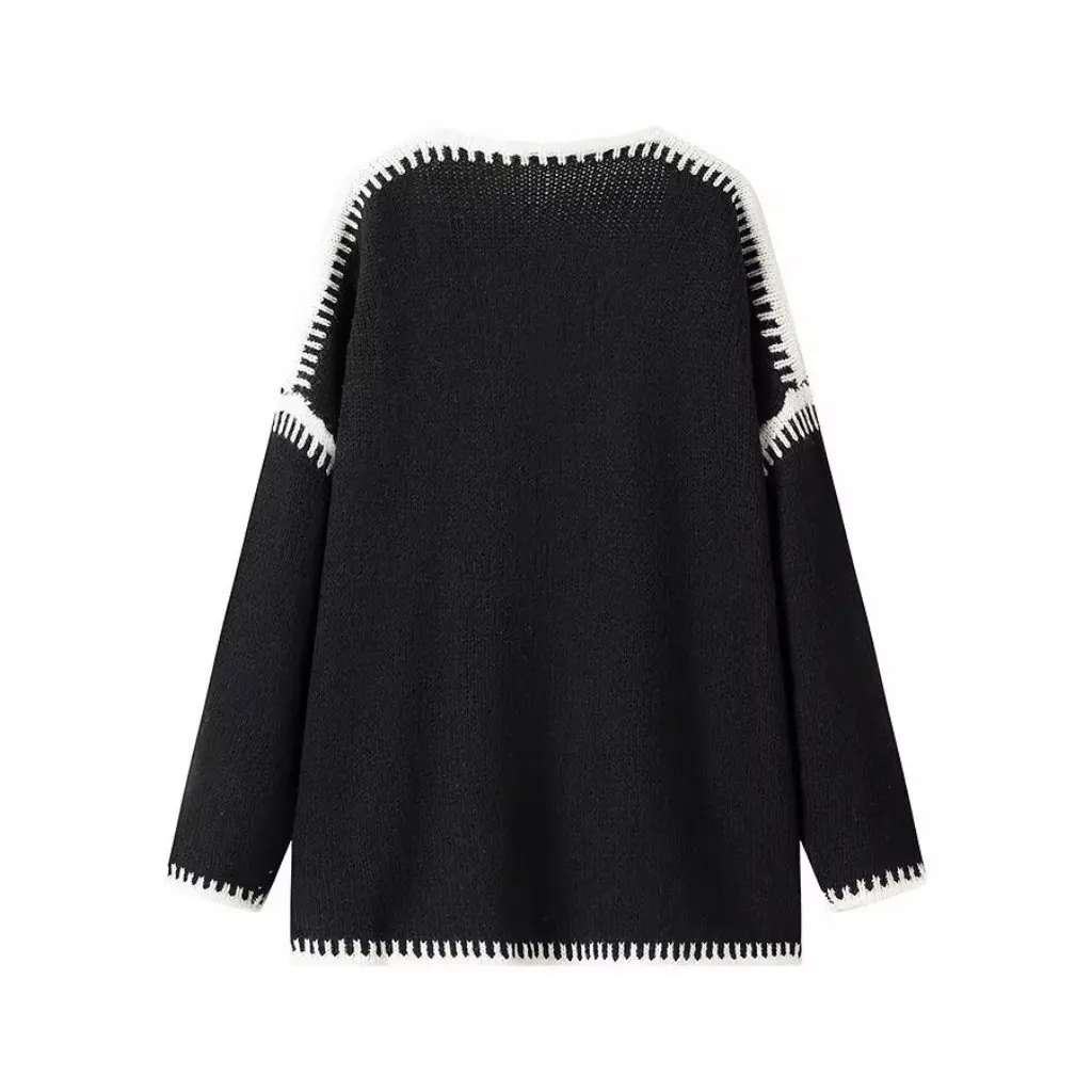 

Women's V-Neck Long-Sleeved Knitted Cardigan Elegant Commuter Style Autumn Winter Cardigan Jacket European American Export