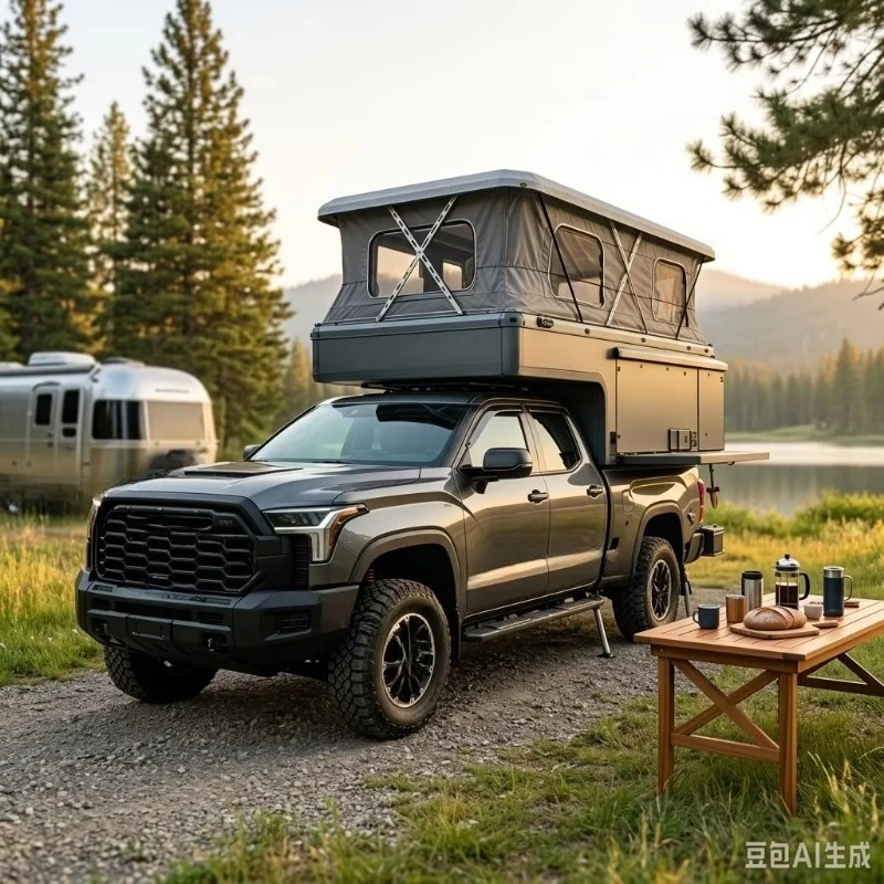 Slide in Pickup Truck Rooftop Tent Shell Flatbed Camper With Canopy Design for tacoma tundra GMC Sierra 1500 view 2