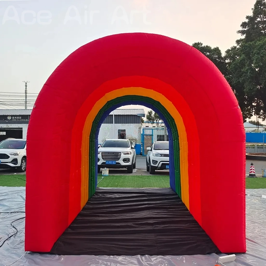 Tenda da ingresso gonfiabile con tunnel arcobaleno con ventilatore per eventi pubblicitari aziendali all'aperto