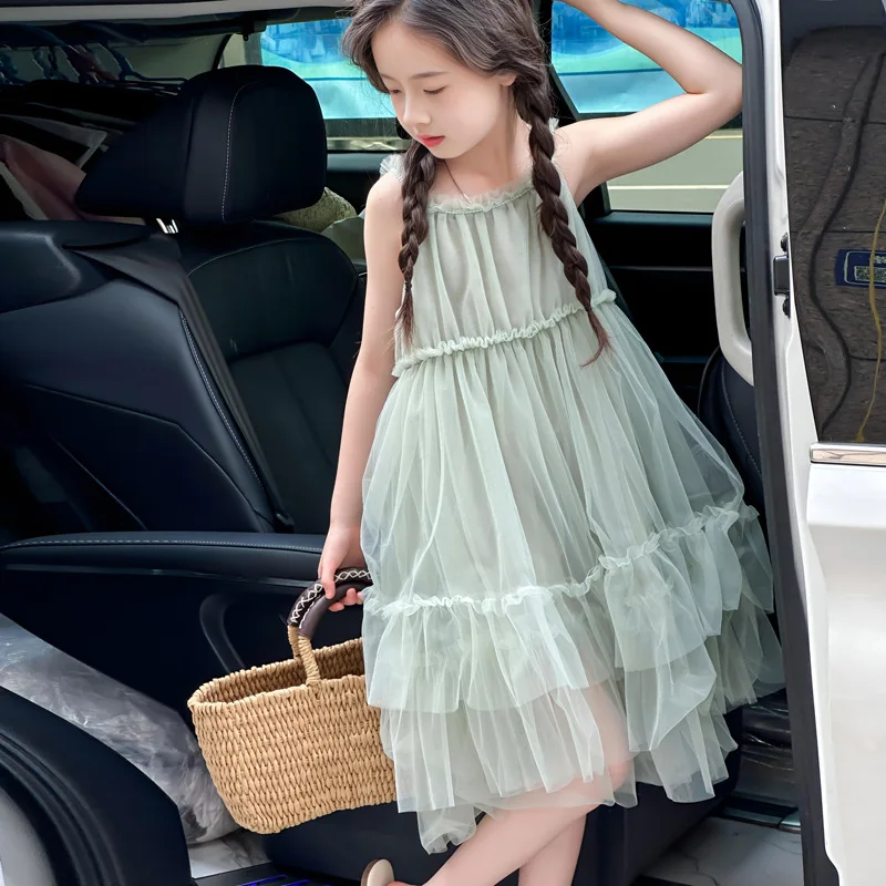 Girls Skirts 2024 Summer New Childrens Wear Halter Dress Childrens Girls High-grade Sense Princess Skirt Gauze Skirt Casual