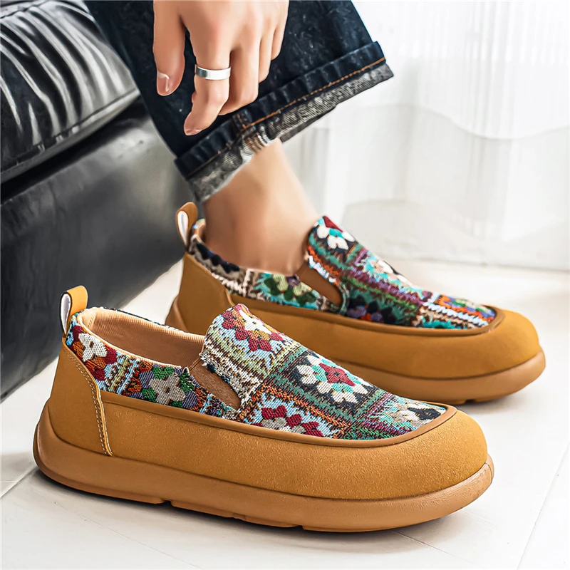 

Summer New Ethnic Style Men's Shoes Linen Canvas Walking Trendy Shoes Casual Breathable Flat Plate Shoes 2026 One Step Stepping