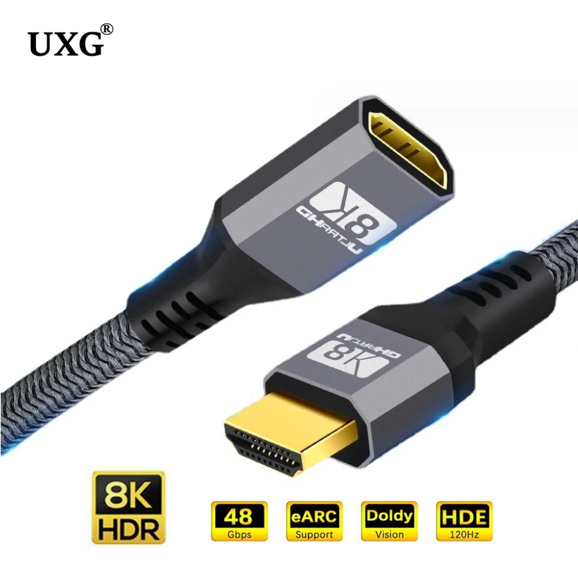 HDMI 2.1 Extension Cable 8K HDMI-Compatible Male to Female Extender Cable 8K 60Hz 4K 5K144Hz 48Gbps eARC for PS5 HDTV Adapter