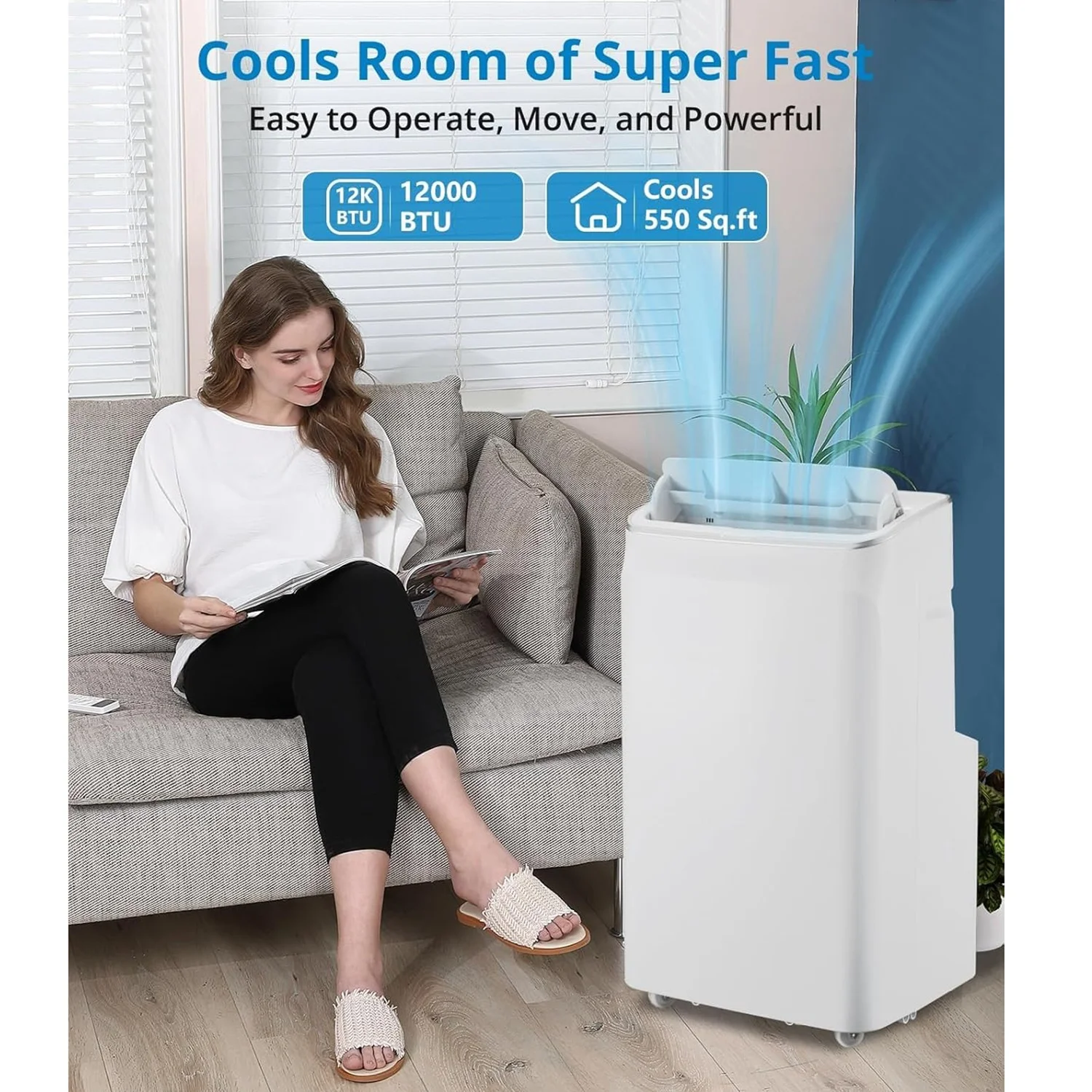 Przenośny klimatyzator stojący o mocy 12000 BTU, chłodzący do 55 m², przenośny klimatyzator 3 w 1 z wentylatorem, osuszaczem i trybem snu