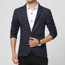 Traje informal a cuadros para hombre, ropa ajustada de estilo coreano, color morado y azul, Primavera, novedad