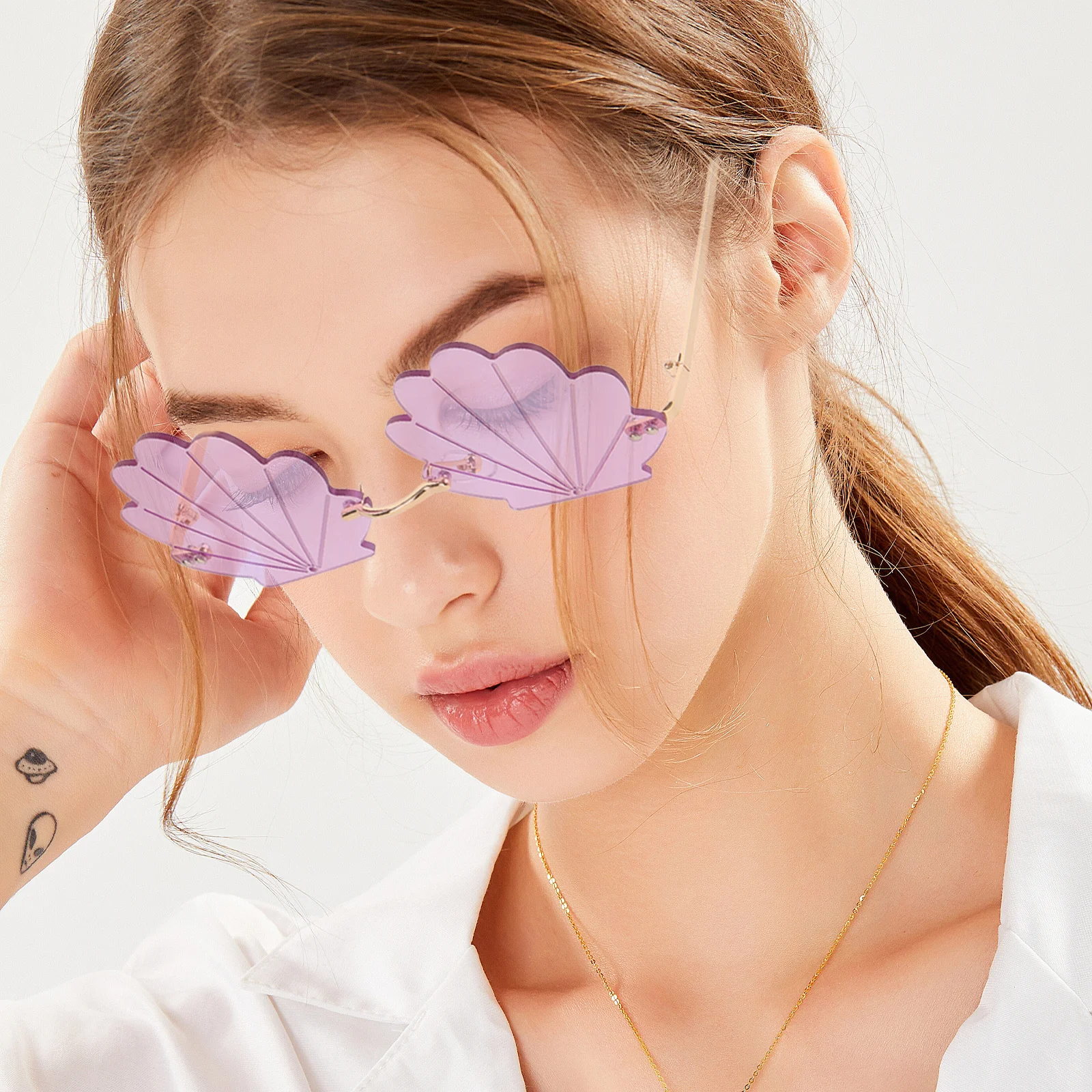 Gafas de sol sin montura para mujer, 2 uds., elegantes, sin marco, para fiesta, playa, decorativas, divertidas, accesorios modernos