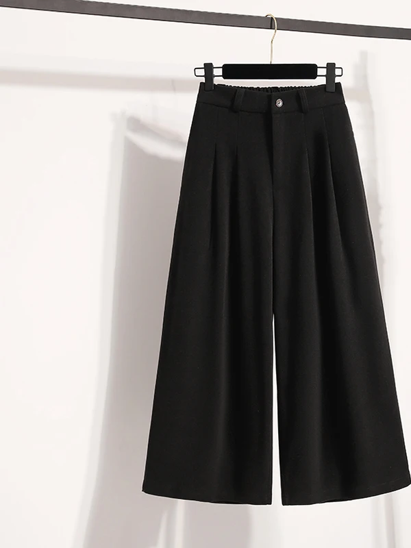 Pantaloni a gamba larga in lana taglie forti a vita alta autunno inverno pantaloni larghi in cotone dritto casual a nove punti dimagranti