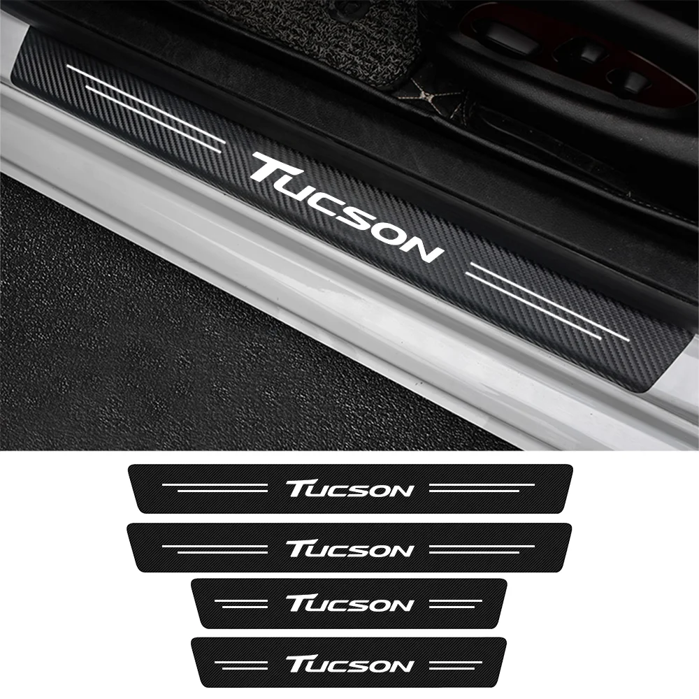 4Pcs ​For Hyundai Tucson JM TL NX4 2008 2016 2017 2019 2020 2022 Accessories Car Door Sill Scuff Plate Carbon Fiber Stickers