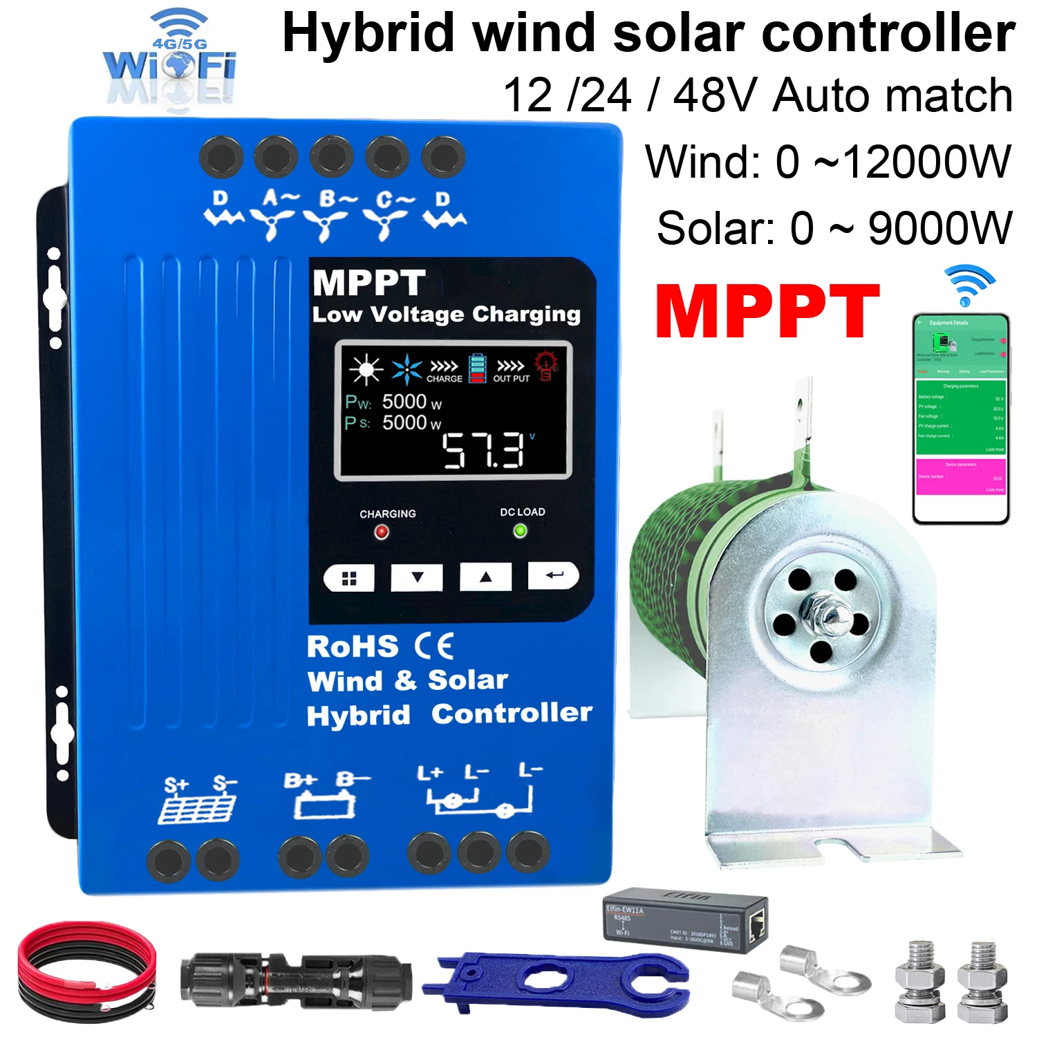 

12V 24V 48V 3000W Hybrid Wind Solar Charge Controller MPPT Wind Generator Solar System For Lifepo4 Lithium Lead Acid Battery