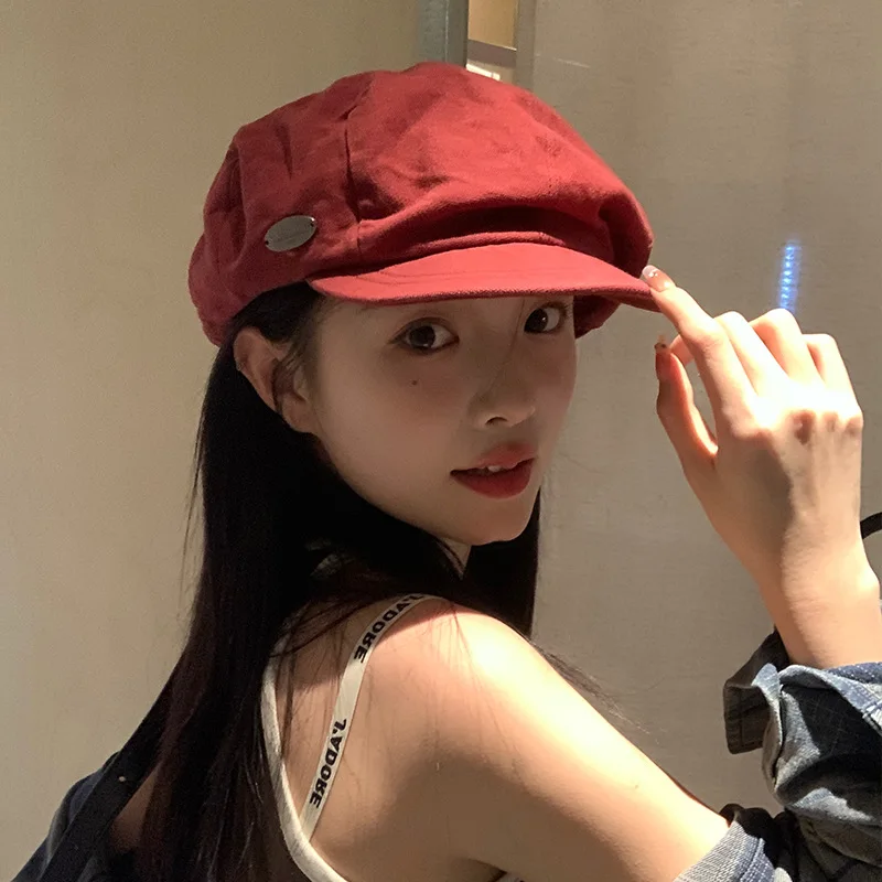 

Simple Cloud Octagonal Hat women's Big Head Dome Shaped Short Eave Hat Small Face Versatile Newsboy Duckbill Hat 4m783