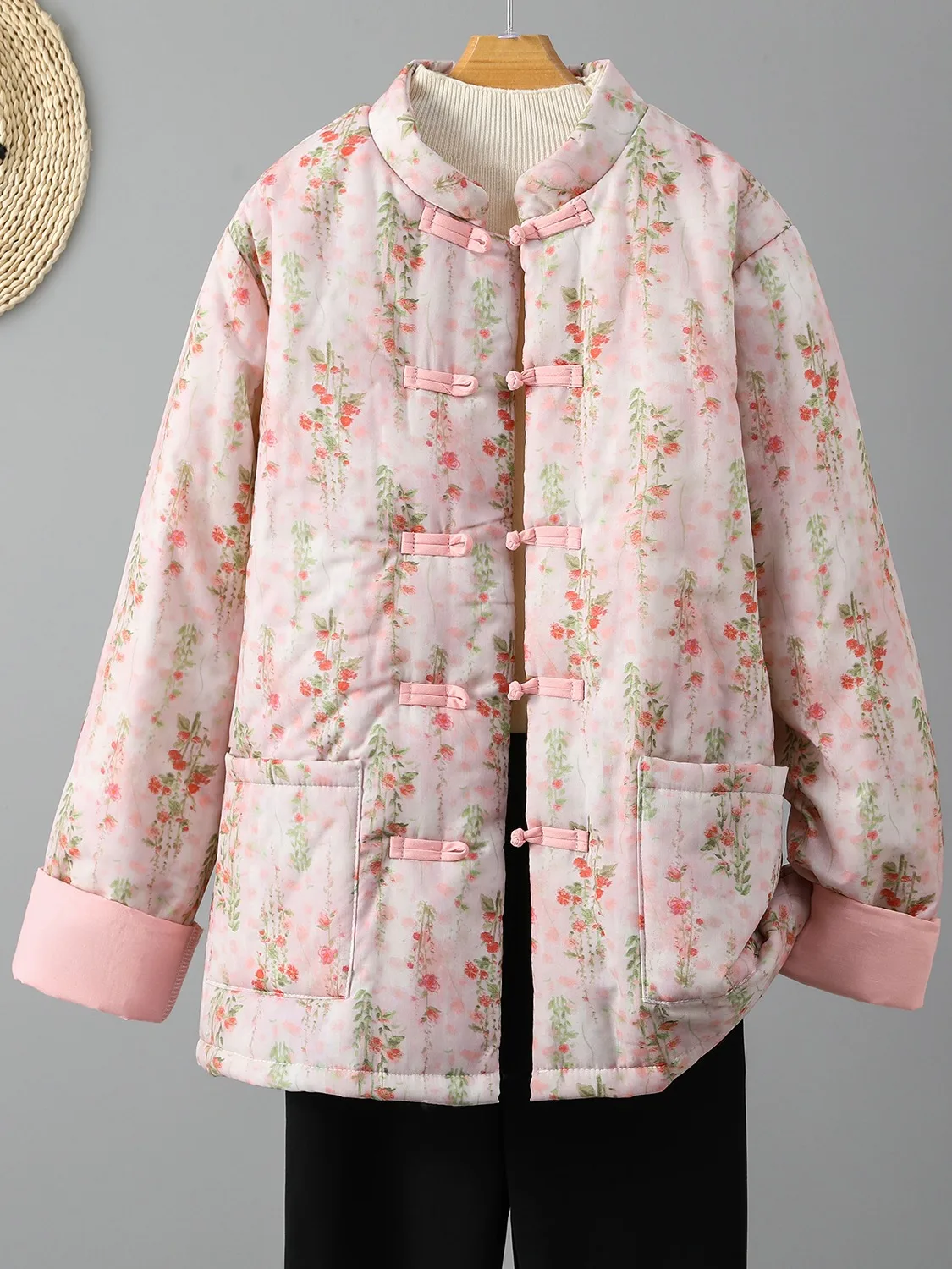 

Хлопковая куртка в китайском стиле с цветочным принтом в стиле ретро, женская зимняя верхняя одежда на пуговицах ручной работы с хлопковой подкладкой Ele Agel Sle