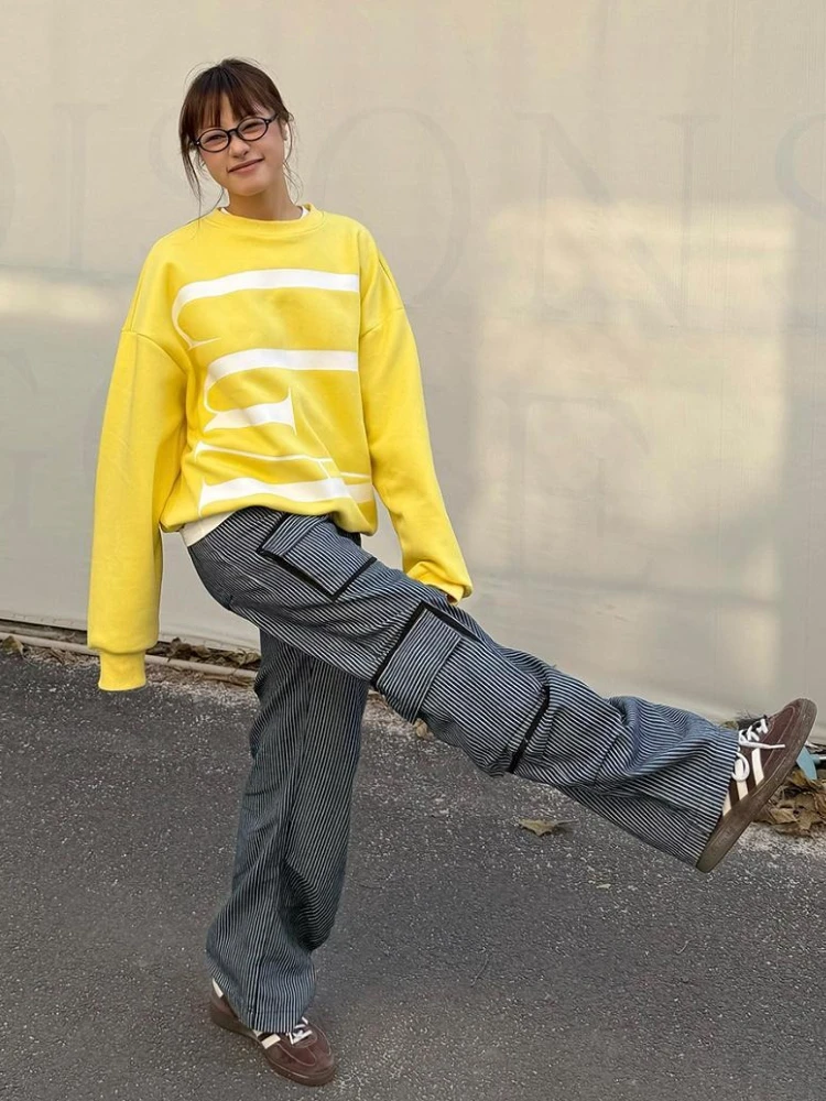 Y2K винтажный свитшот с рисунком, женская футболка большого размера, Kpop, ретро, американская уличная одежда, пуловер, корейские модные толстовки, топ для пар