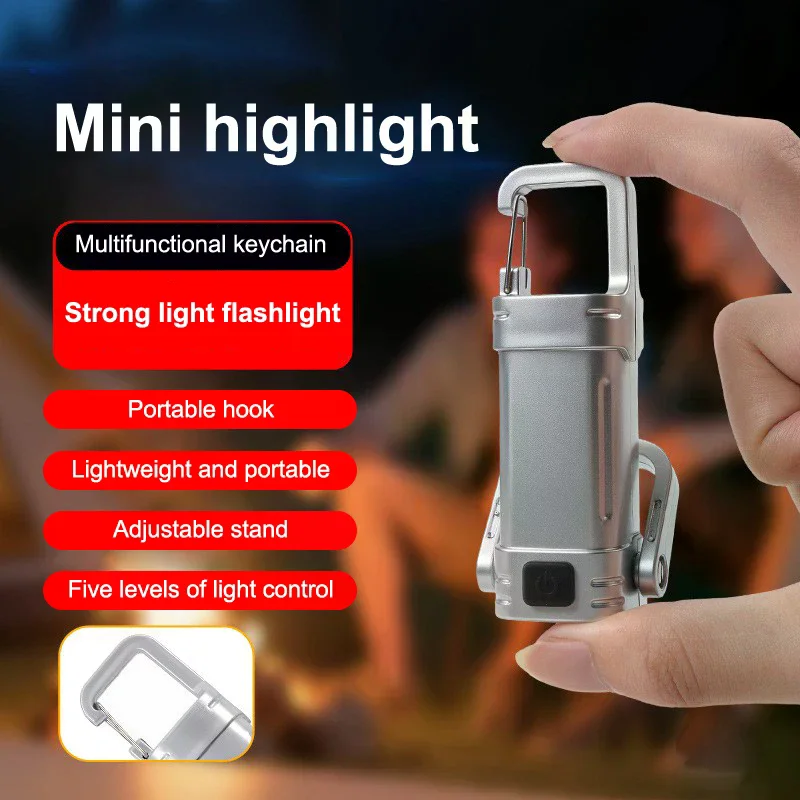 1PC Powerful Mini COB LED Keychain Flashlight USB Rechargeable Hanging Work Light Waterproof Keyring Camping Walking Pocket Lamp