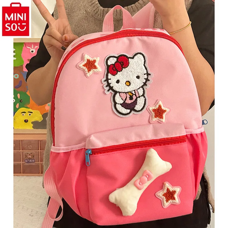 Miniso Sanrio Schattige Kleur Contrast Hello Kitty Cartoon Zoete En Frisse Schooltas Student Grote Capaciteit Mode Rugzak