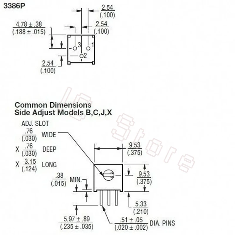 100PCS 3386P Trimpot Trimmer Potenciômetro 100R 200R 500R 1K 2K 5K 10K 20K 100K 500K 1M Ohm 3386P-1-103LF Resistor Variável