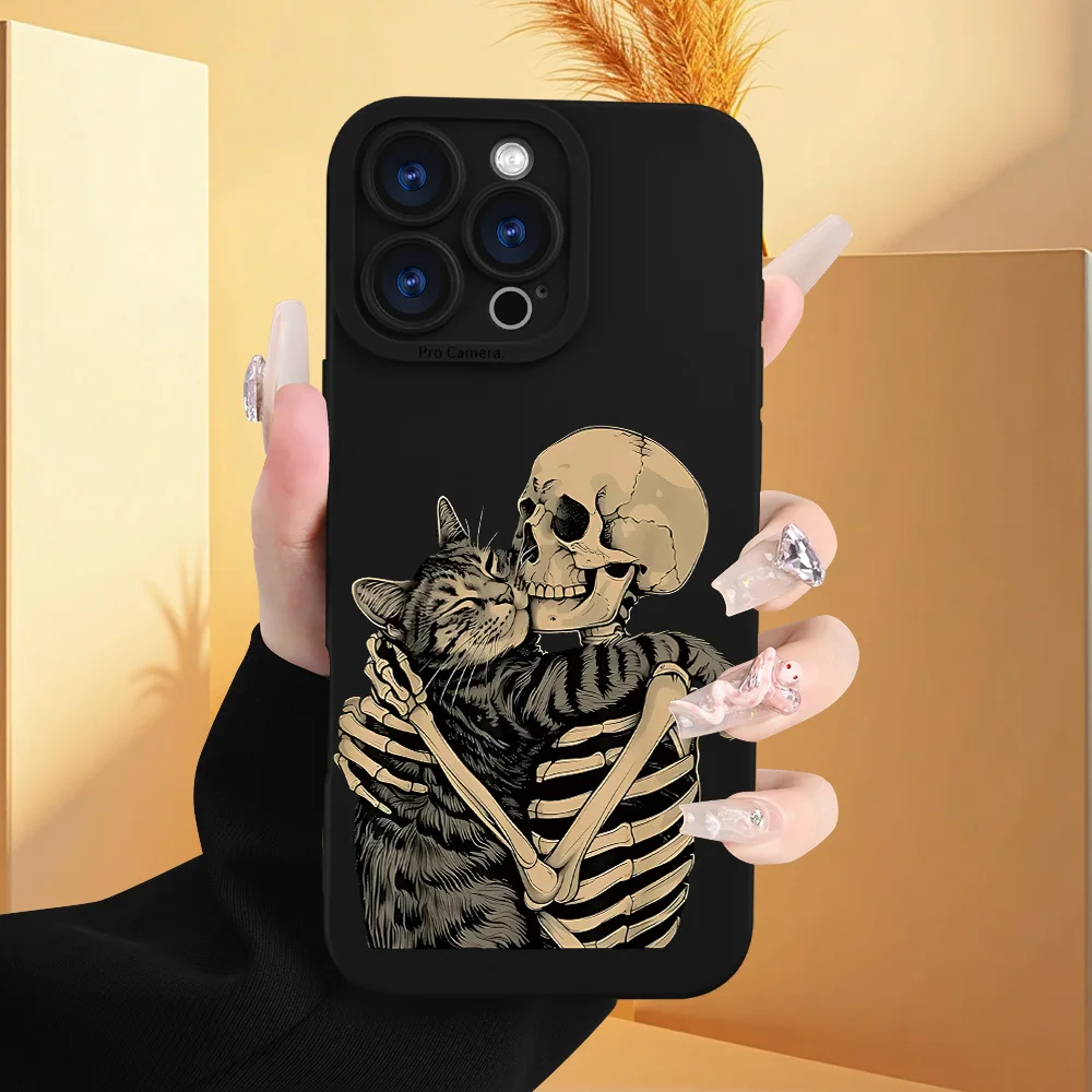 

Чехол для мобильного телефона с рисунком кота-скелета для iPhone 17, 16, 15, 14, 13, 12, 11 Pro/Max/Plus, задняя крышка с защитой от падения и ударов