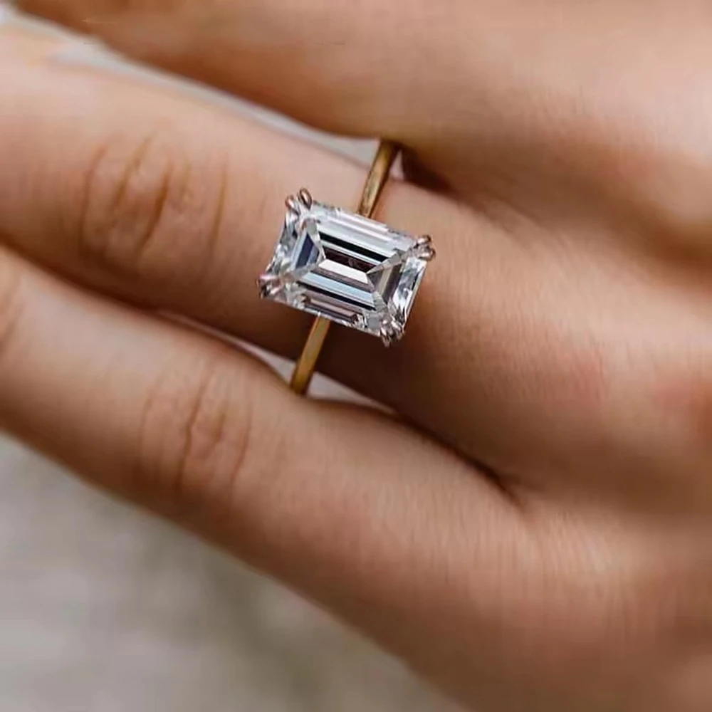 PuBang VVS1 3EX D اللون مويسانيتي حقيقي خاتم الخطوبة الماس 5.5 CT الزمرد قطع 18K 14K 9K الصلبة الذهب مزدوجة مخلب مجوهرات