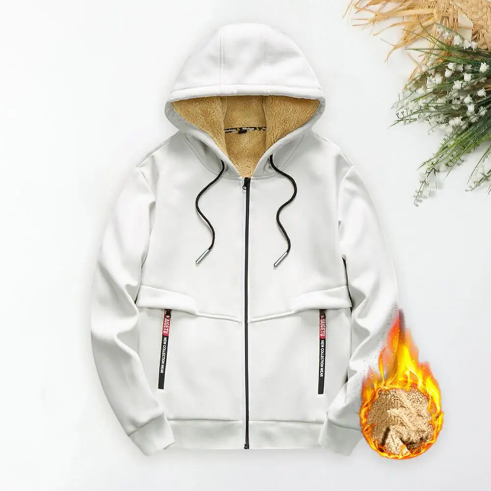 Men Sweatshirt Winter Hooded Jacket Windproof Thicken Warm Coat with Zipper Closure Fleece Lining for Men's Winter Clothing Men