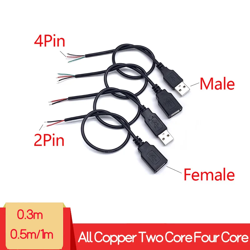 Cable de carga USB de cobre con cabezal macho único, Cable de datos de cuatro núcleos, Cable de conexión USB, Cable de extensión de Cable de suministro de estaño