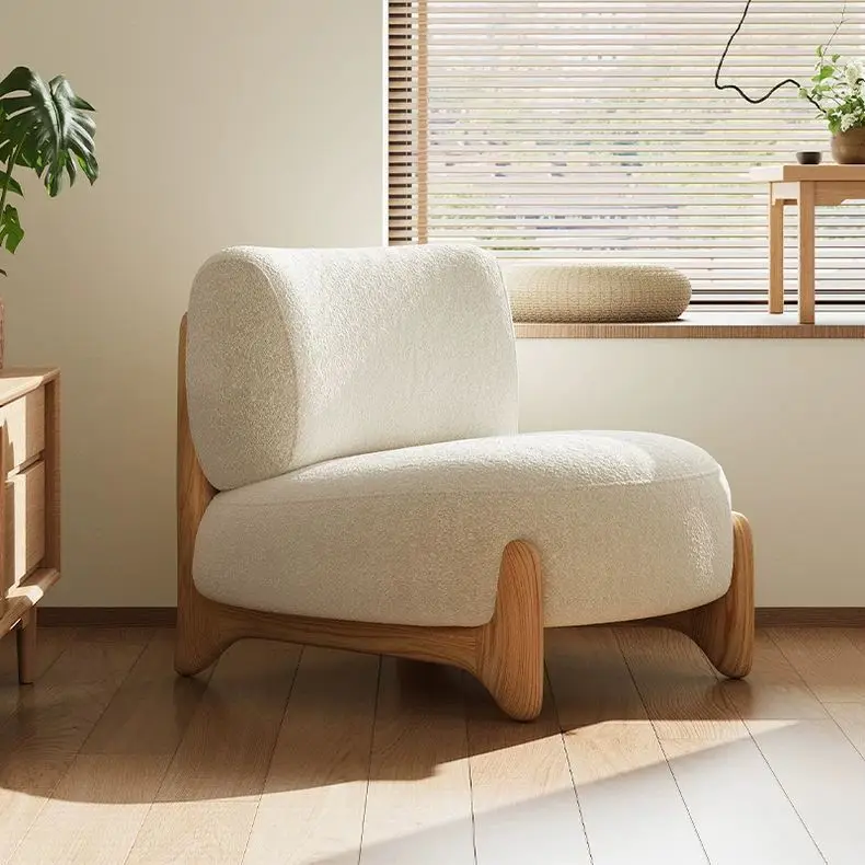 

Balcony Living Room Single Sofa Chair Designer B & B Rest Area Reception Lazy Solid Wood Log Leisure Chair