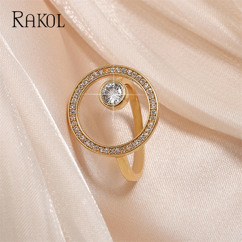 RAKOL Exaggerate Cutout Big Circle Zirconia Rings for Women INS Fashion Geometric Round Open Ring Evening Party Jewelry