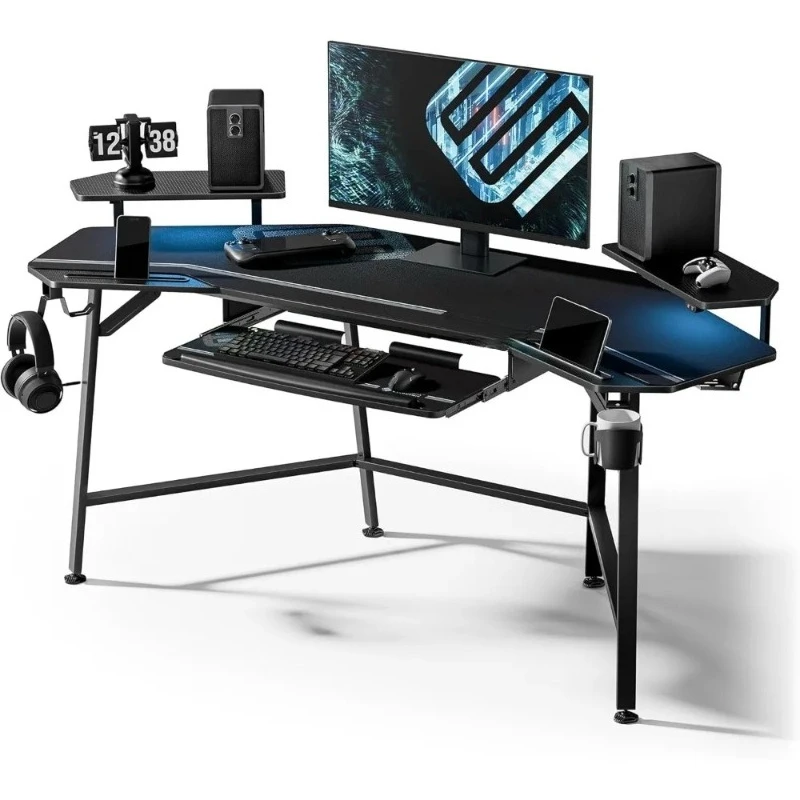 

72 Inch Gaming Desk with Keyboard Tray, Large Computer Desk Led Lights, Wing-Shaped Monitor Stand , Customized