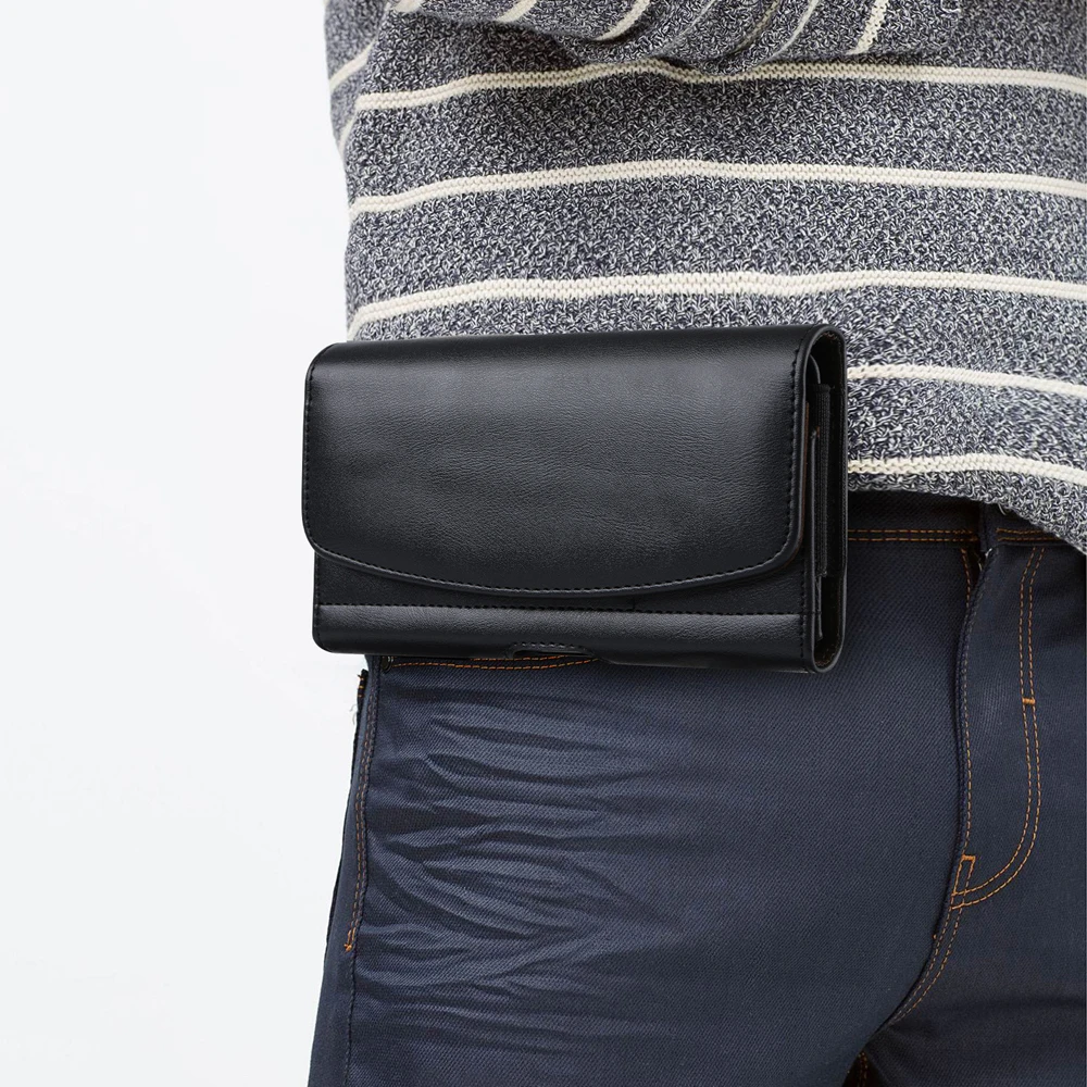 Universal Leather Phone Holster Belt Clip Case For iPhone 16 15 14 13 Pro Max Samsung S24 S23 Huawei Xiaomi Men Waist Bag Cover