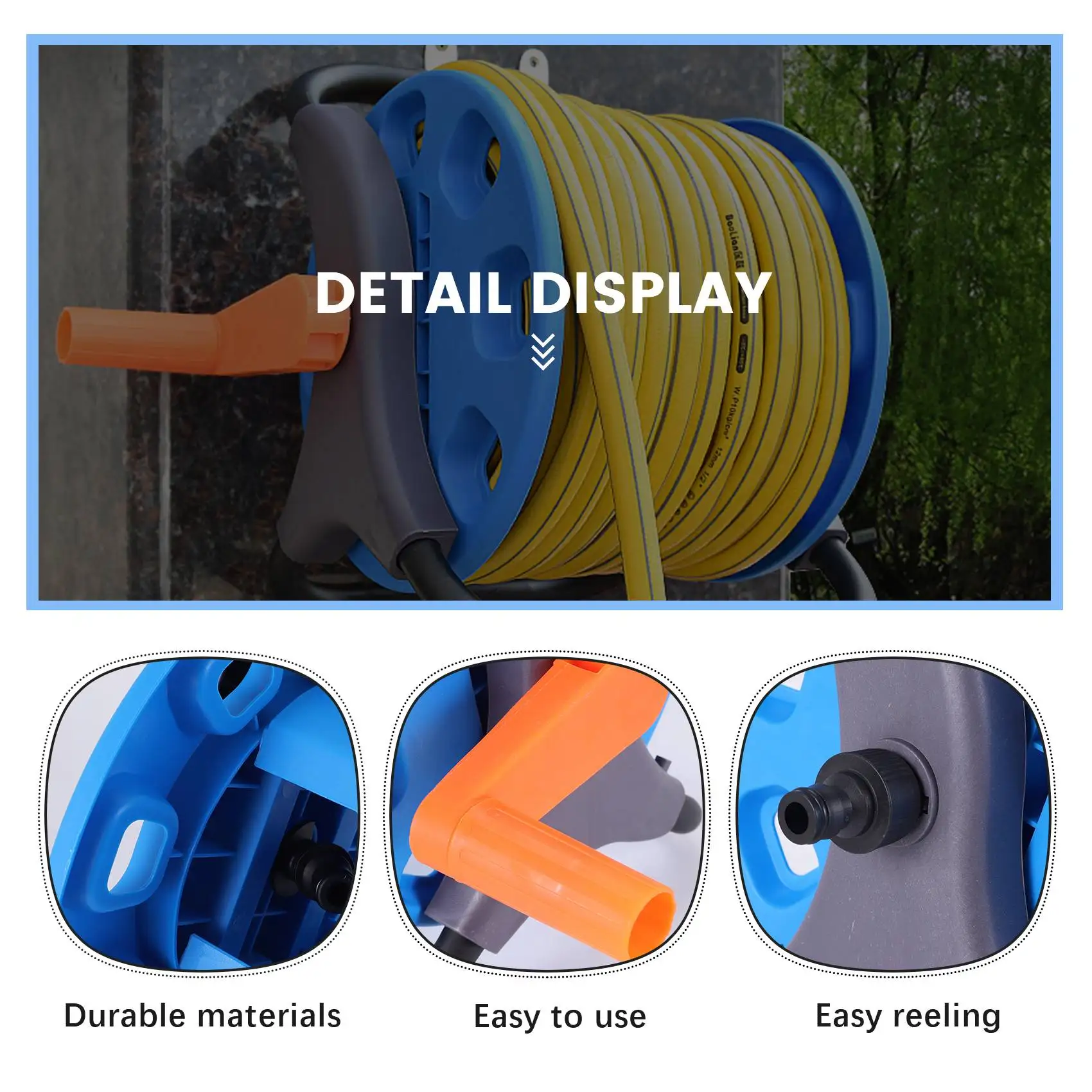 A04G-Portable 20M Household Garden Water Hose Reel Cart Pipe Storage Car Washer Pipehose Winding Tool Rack Holder