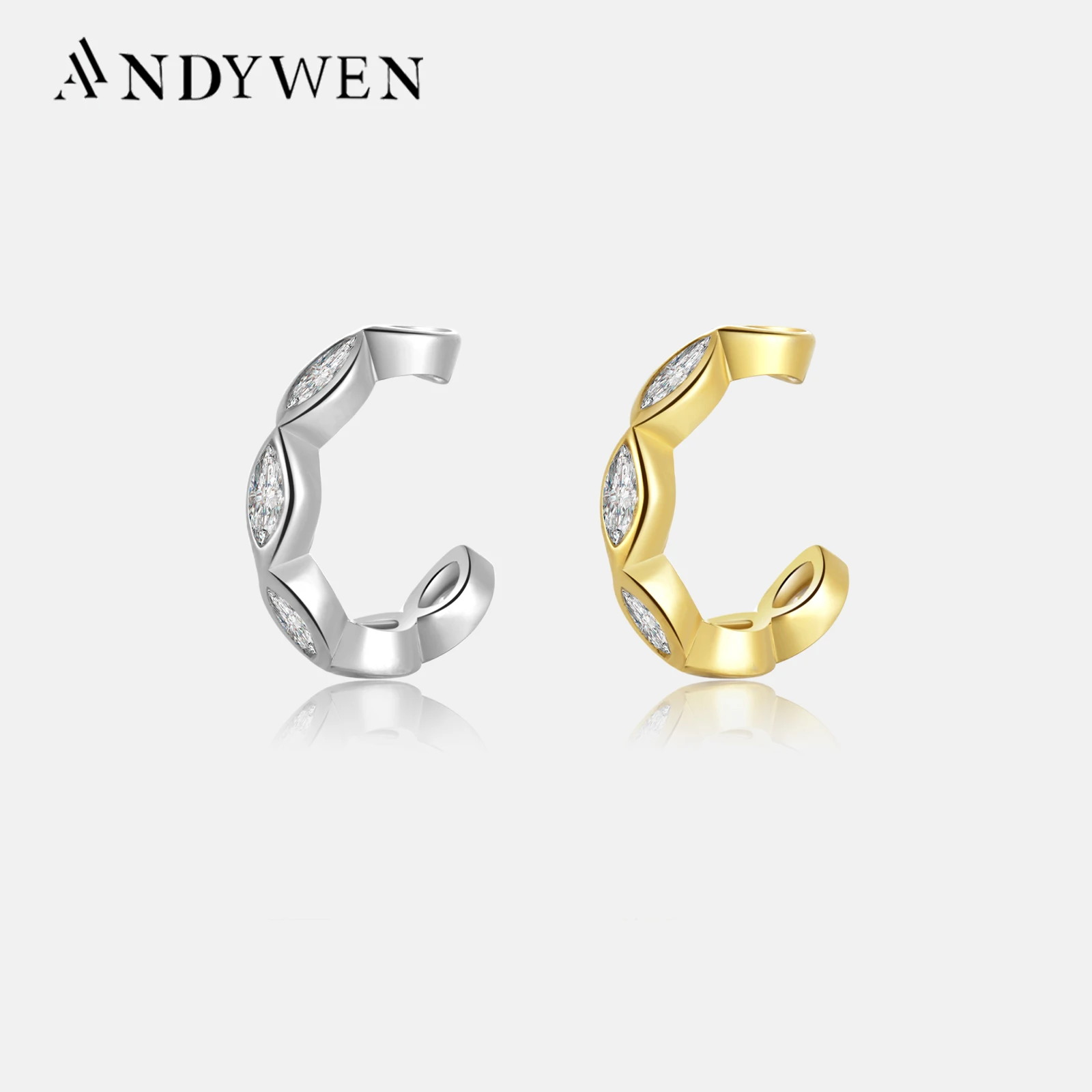 ANDYWEN 925 Sterling Silver 2023 Clear CZ Marqulse Non Piercing Clips Earcuff Cuffs Earring Women Luxury Fine Jewelry Gift