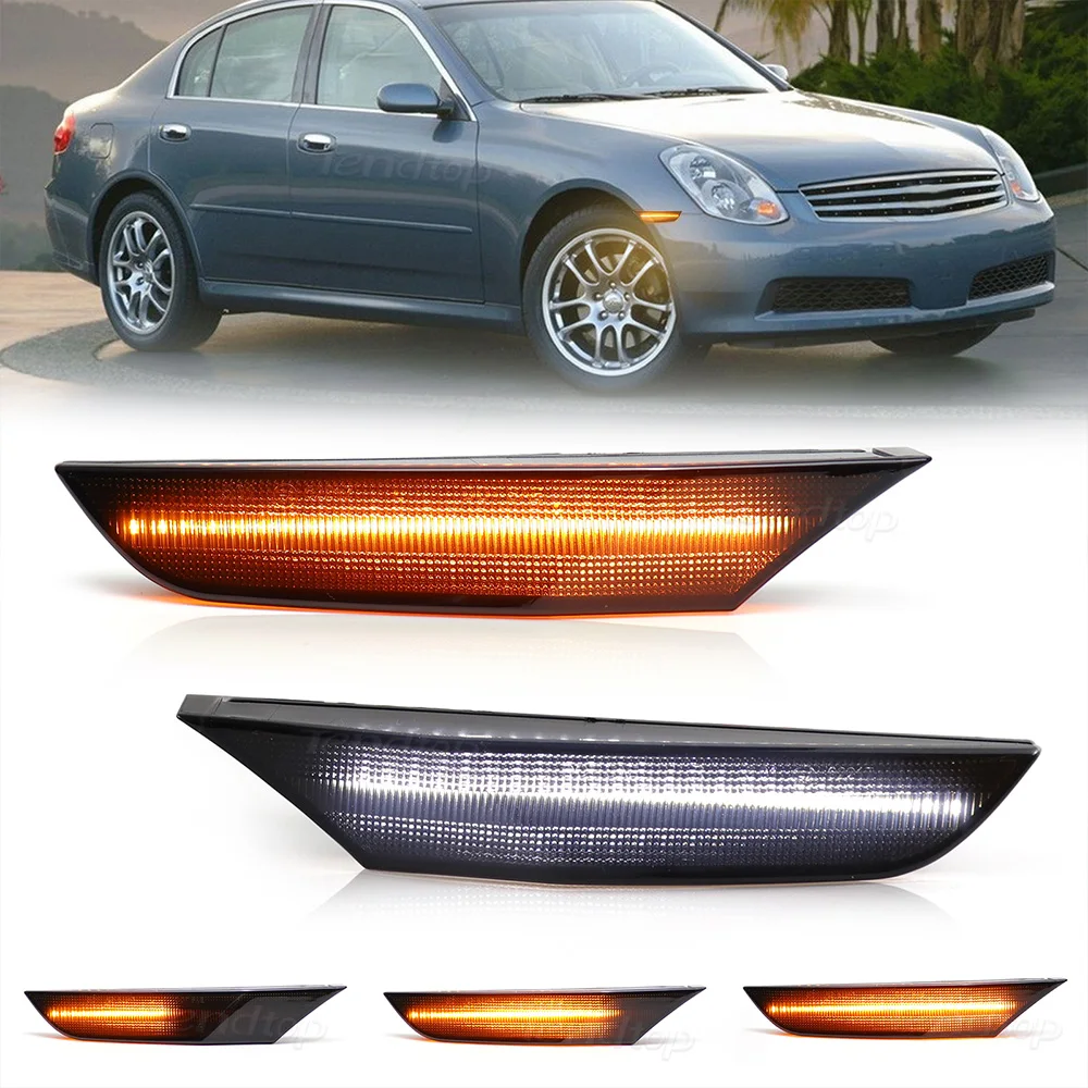 LED Side Marker Lights Clear Lens White Front Fender Side Mark for Infiniti G35 Base /X /Sport/Journey  (4-Doors) 2003-2007