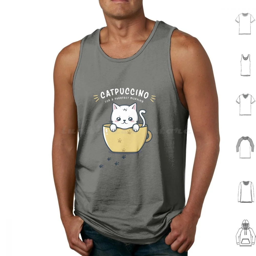 Catpuccino Tank Tops Print Cotton Cat Puns Coffee Feline Animals Humor Funy Cat Lover Food Capuccino